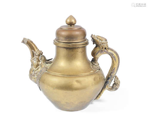 Tibet, 18th/19th century A copper and silver inlaid brass-alloy ewer