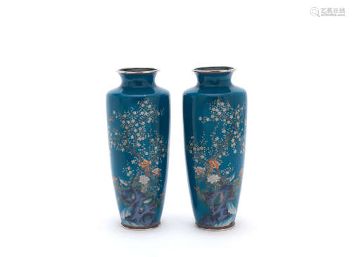 Meiji Period A pair of Japanese cloisonné-enamel vases