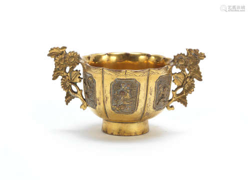 18th century A Sawasa ware gilt-copper flower-form footed cup