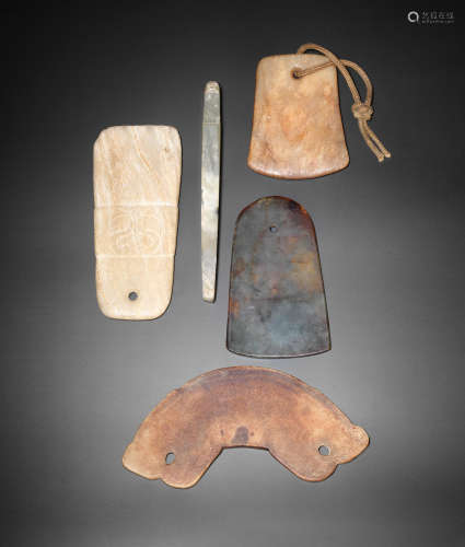 Probably Western Zhou Dynasty and later A group of five archaic jade blades