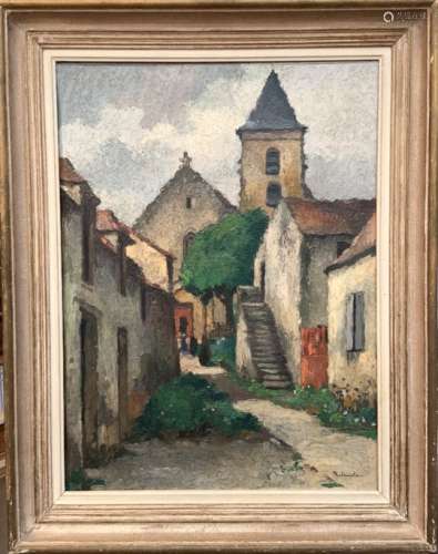 Gaston BALANDE (1880 - 1971). Eglise du village de Villacerf. Huile sur toile signée [...]