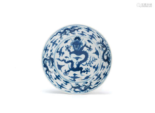 Chenghua six-character mark, Kangxi A blue and white 'dragon' dish