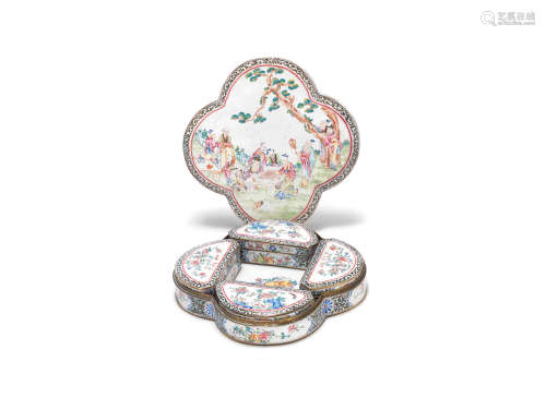 18th century An unusual famille rose Canton enamel sweetmeat set of five boxes and covers