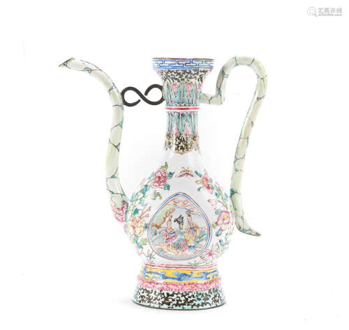 18th/19th century  A painted enamel ewer