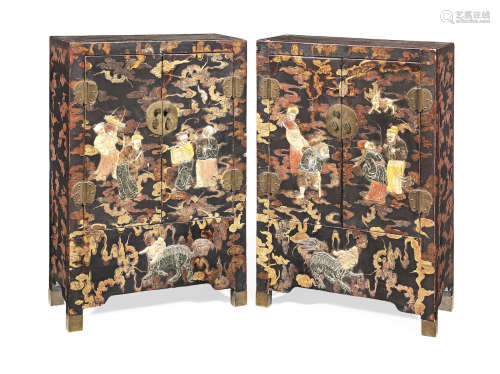 Late Qing Dynasty A pair of inlaid lacquer cabinets
