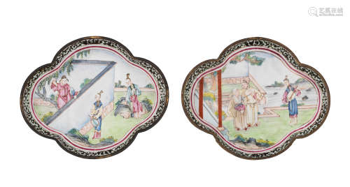 18th/19th century A pair of Canton enamel quatrefoil dishes