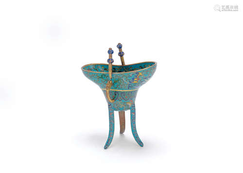 18th century A cloisonné enamel ritual wine vessel, jue