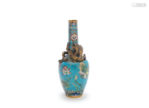 Jiaqing A cloisonné enamel 'lotus pond' bottle vase