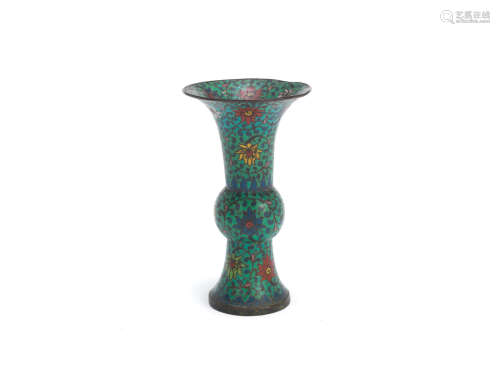 Late Qing Dynasty A small cloisonné beaker vase, gu