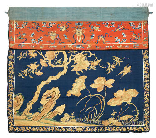 Late 18th century A deep blue ground kesi table frontal