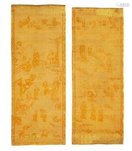 19th century A pair of ochre-yellow cut-velvet panels 19th century