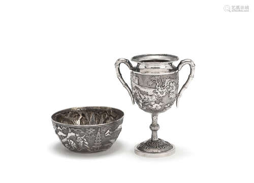 Stamped marks of Luen Wo, Shanghai, circa 1880-1925 An export silver bowl and stem cup