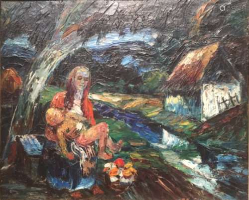 Nandor VAGH-WEINMANN (1897-1978). Maternité au bord de la rivière. Panneau, signé [...]