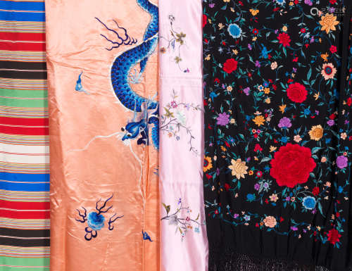 20th century A group of four various silk embroidered textiles