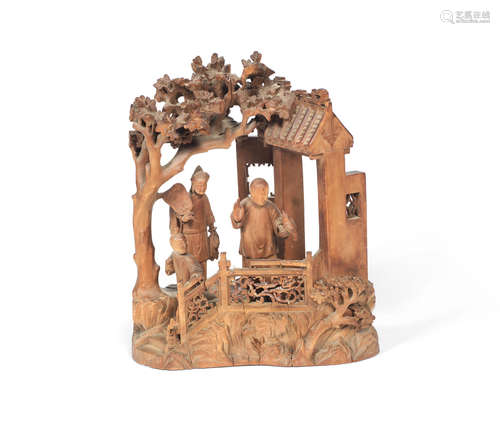 19th century A rare boxwood, huangyangmu, carved group