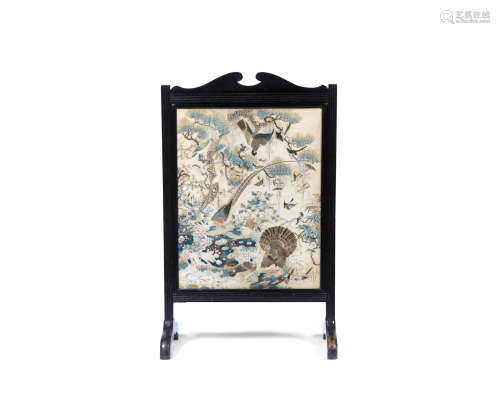 Late Qing Dynasty A cream silk-ground 'hundred birds' embroidery