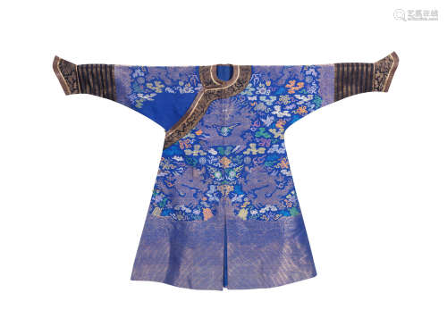Late Qing Dynasty A blue ground 'nine-dragon' robe