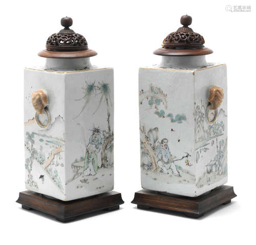 Guangxu six-character marks, Republic A pair of qianjiangcai enamelled cong-form vases