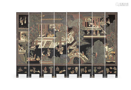 Qing Dynasty A coromandel lacquer eight-leaf 'Palace Ladies' screen