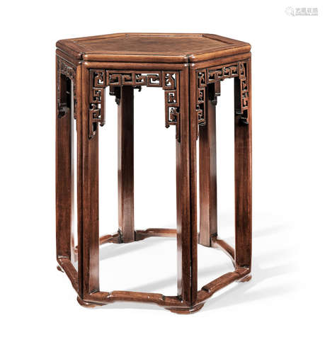 Late Qing Dynasty/Republic A huanghuali and burlwood hexagonal stand