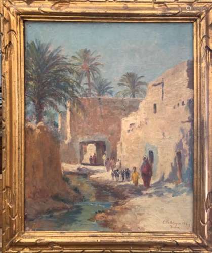 Eugène Jules DELAHOGUE (1867 - 1934). Vue de Birska. Huile sur toile signée, [...]