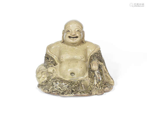 Late Ming Dynasty An Yixing marbled slip-decorated figure of Budai