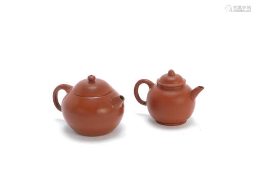 Qing Dynasty Two Yixing globular teapots and covers