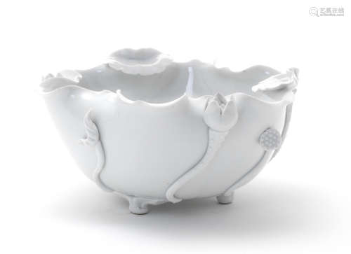 Qing Dynasty, 18th century A blanc-de-chine lotus leaf vessel