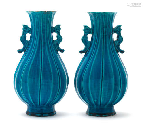 Kangxi A pair of turquoise glazed vases