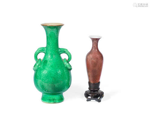 18th/19th century and later An apple green glazed vase and a peachbloom-glazed amphora jar