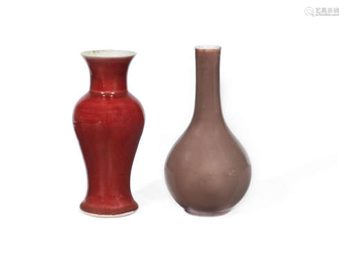 Kangxi and 18th/19th century Two underglaze red bottle vases