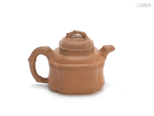 20th century An Yixing lobed teapot and 'bamboo' cover