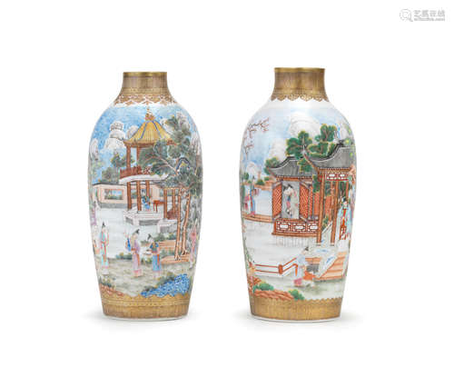 Qianlong Two famille rose egg-shell vases