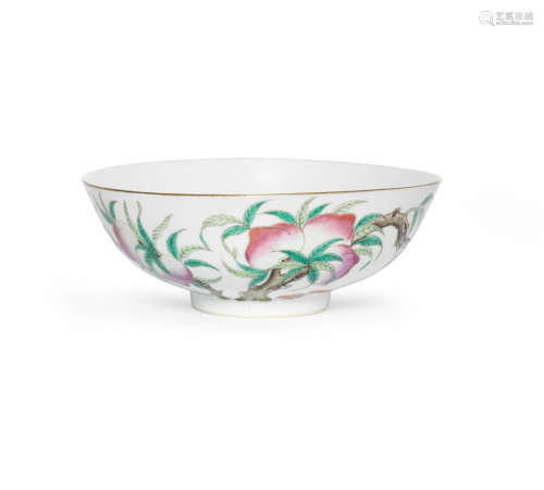 Iron-red Guangxu six-character mark and of the period A famille rose 'peaches' bowl