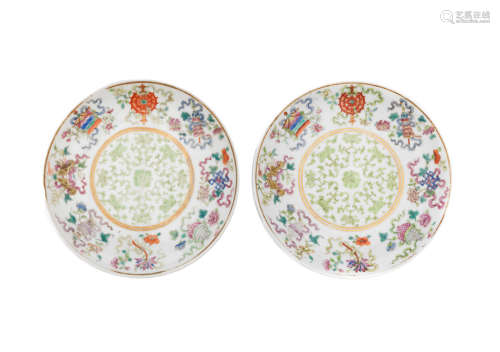 Guangxu six-character marks and of the period A PAIR OF FAMILLE ROSE 'BAJIXIANG' DISHES