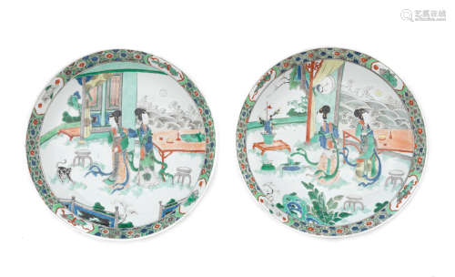 Kangxi  A pair of famille verte 'ladies' dishes