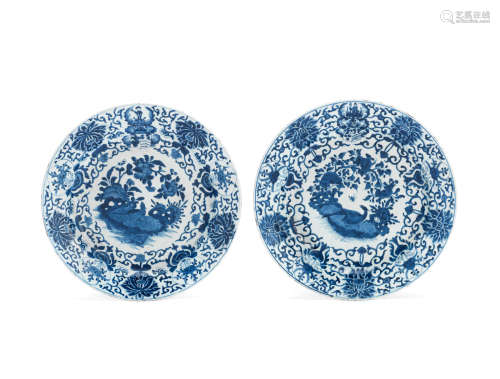 Kangxi A pair of large blue and white Dutch-Market armorial dishes