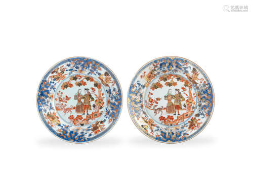 Circa 1730 A pair of verte-Imari 'Governor Duff' plates