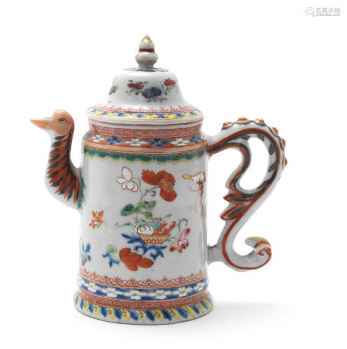 Yongzheng An unusual famille rose export coffee pot and cover