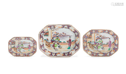 Qianlong Three Mandarin pattern meat dishes en-suite