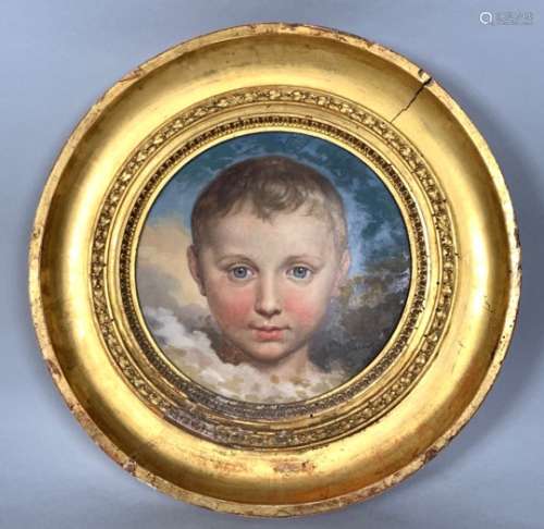 Ecole italienne du XIXe siècle. Portrait d'enfant. Huile sur panneau. D. 25 cm. [...]