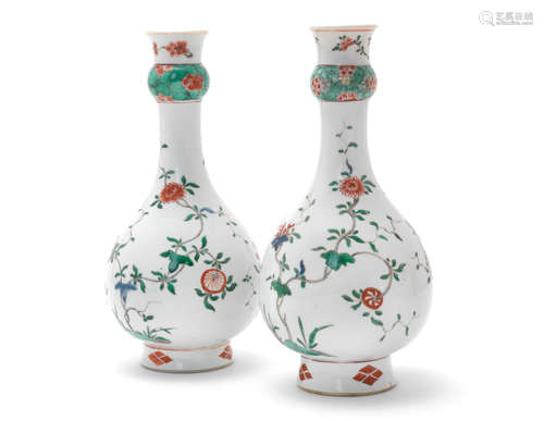 Kangxi A Pair of Famille Verte Bottle Vases