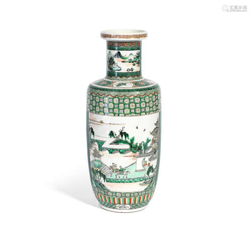 19th century  A Famille verte rouleau vase