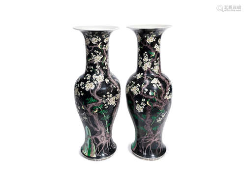 Late Qing Dynasty A large pair of famille noire baluster vases, yenyen