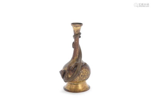 18th century A gilt copper alloy 'chilong' bottle vase