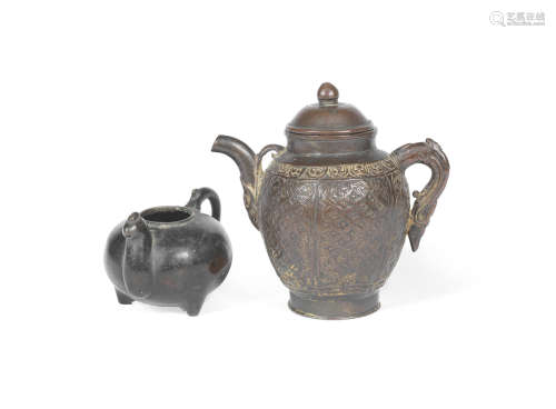 Yuan Dynasty, one with Zhizheng four-character mark and of the period (1341-1370) Two bronze waterpots