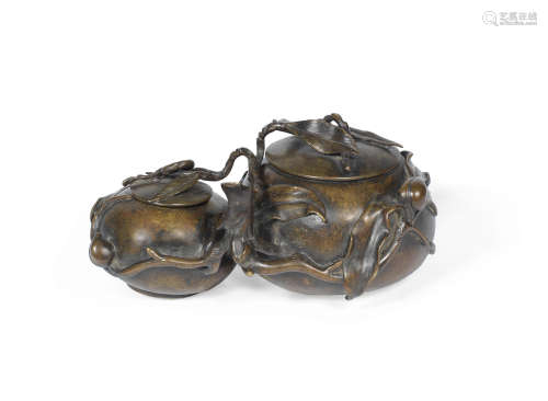 Late Qing Dynasty A bronze 'twin-peach' incense burner and cover