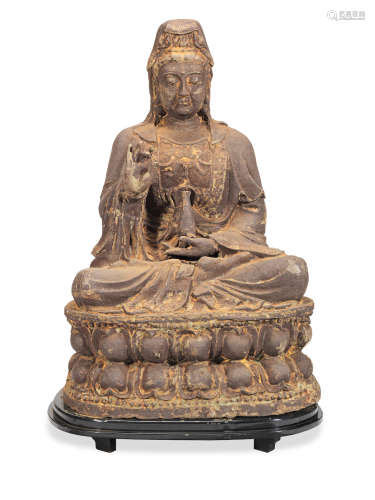 Ming Dynasty A large cast iron figure of a seated Guanyin
