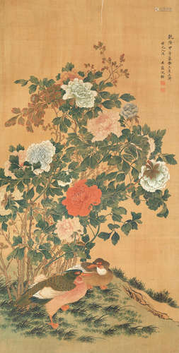 Peonies and Mandarin Ducks In the manner of Shen Quan