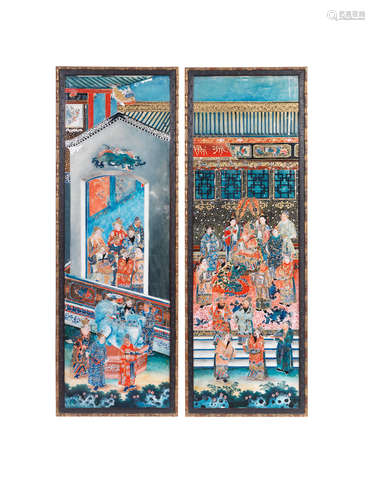 19th century A pair of reverse glass paintings